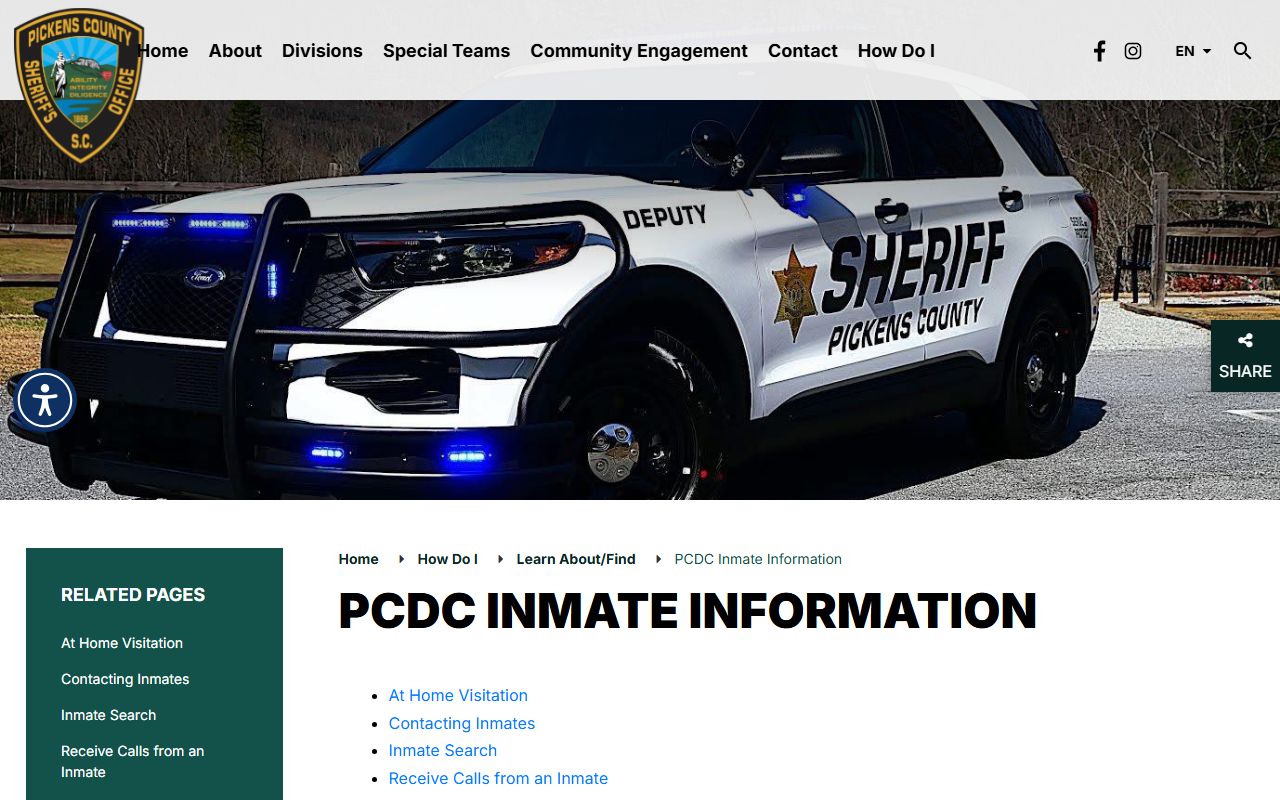 Pickens County inmate records sheriff inmate information page