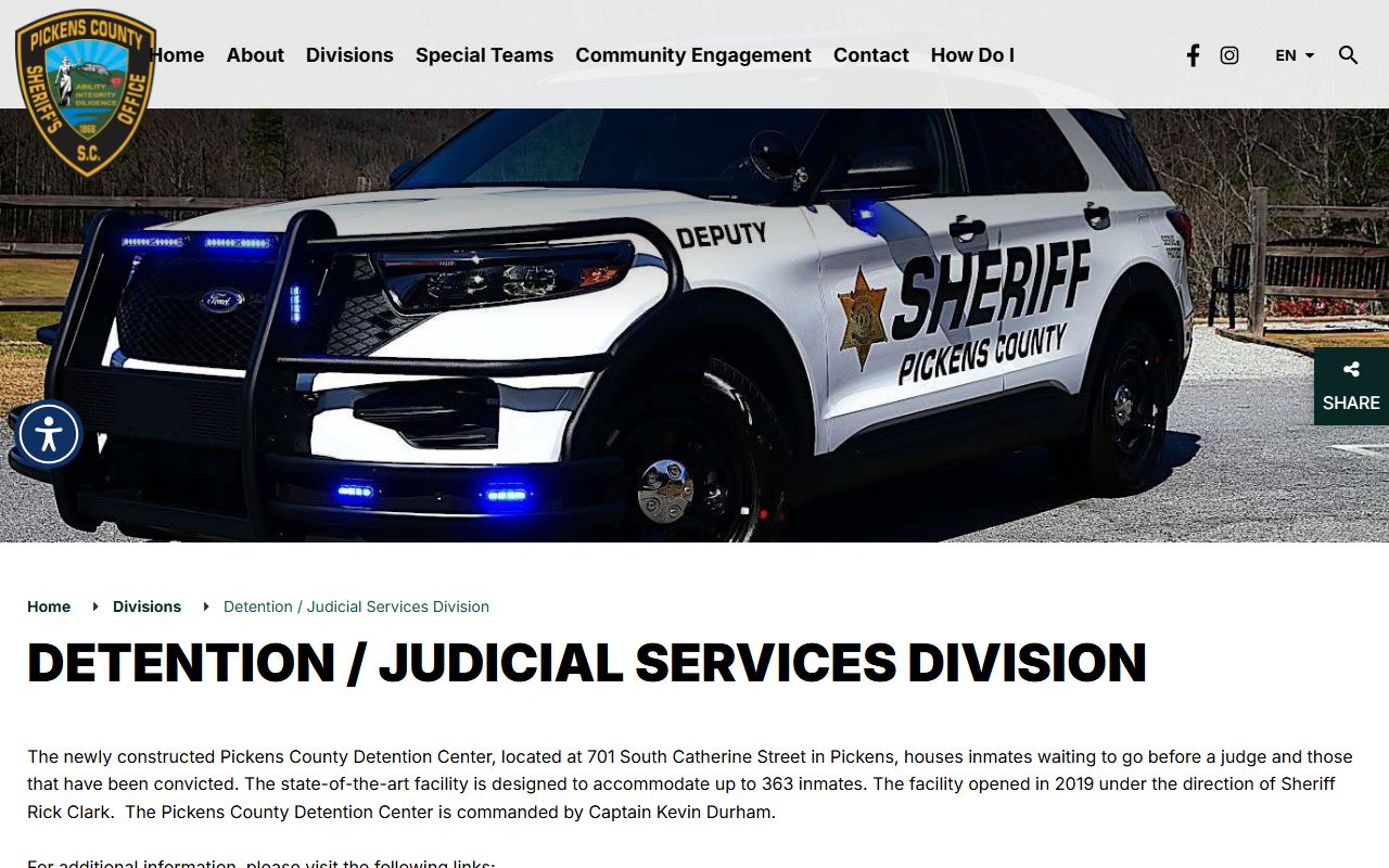 Pickens County inmate population detention division capacity page