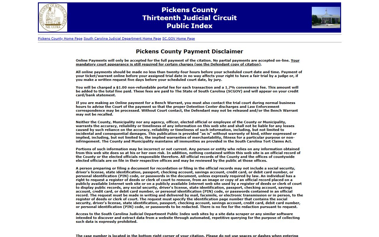 Pickens County Public Index court records after arrest search portal